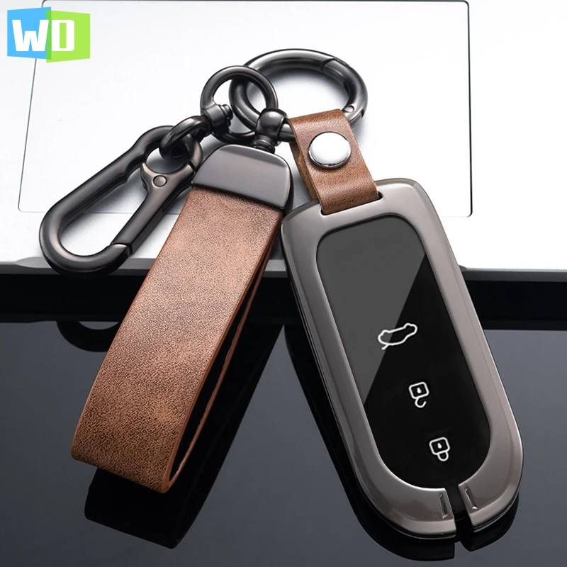 Zinc Alloy Leather Car Key Case For AITO M5 M7 Remote Protection Cover Bag Shell Keychain Holder Fob Auto Accessories