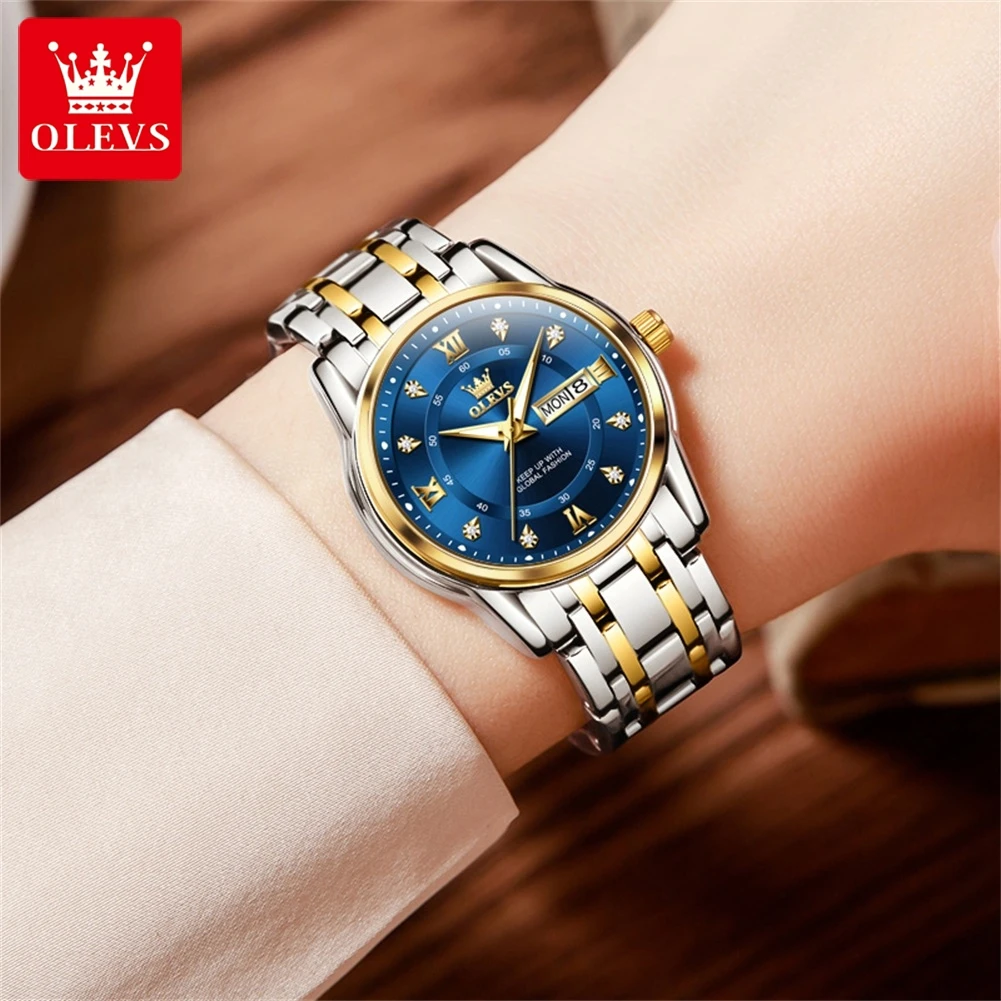 OLEVS-Reloj de lujo para mujer, pulsera elegante de diamantes a prueba de agua de acero inoxidable dorado, relojes de pulsera de cuarzo originales