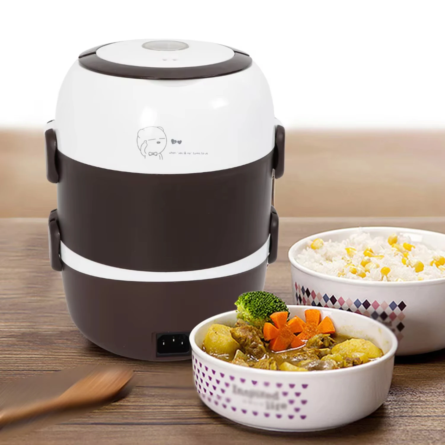 Portable 3-Layer 2L Thermal Insulation Lunch Box Stainless Steel Inner Pot  Rice Cooker