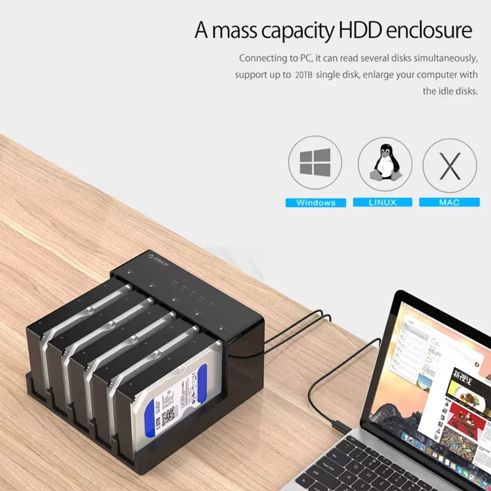 ORICO 5 Bay HDD Docking Station for 2.5/3.5 Inch HDD/SSD SATA to USB 3.0 Hard Drive Enclosure Case Adapter with Offline Clone