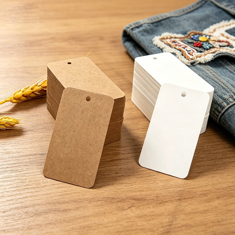 100 Stück weiße Kraftpapier-Etiketten, Dankeschön-Anhänger für Kleidung, Geschenkanhänger, Geburtstag, Hochzeit, Weihnachten, Party, Dekoration, Grußkarten
