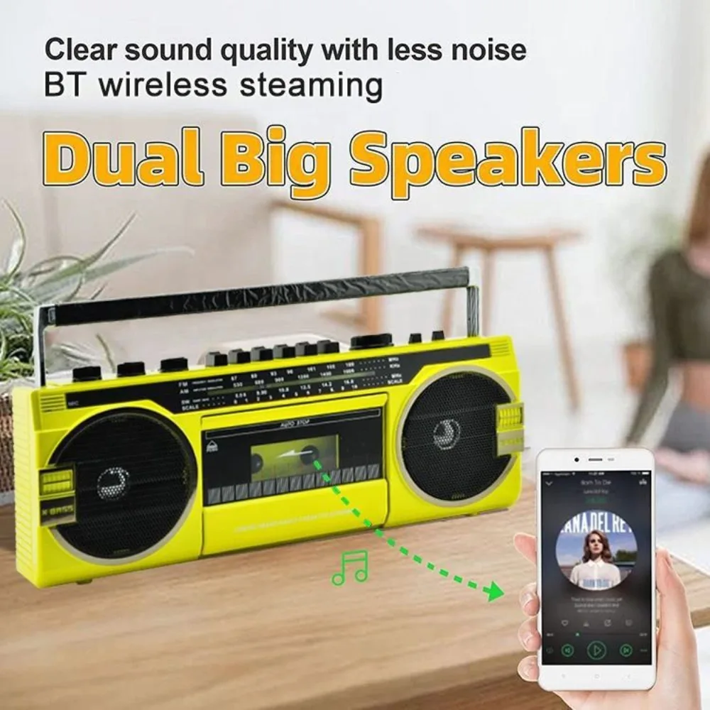 Retro 80s Style Cassette Player Bluetooth 5.0 Portable Stereo Radio Tape Recorder Built-in Speaker for Home Elderly Gift