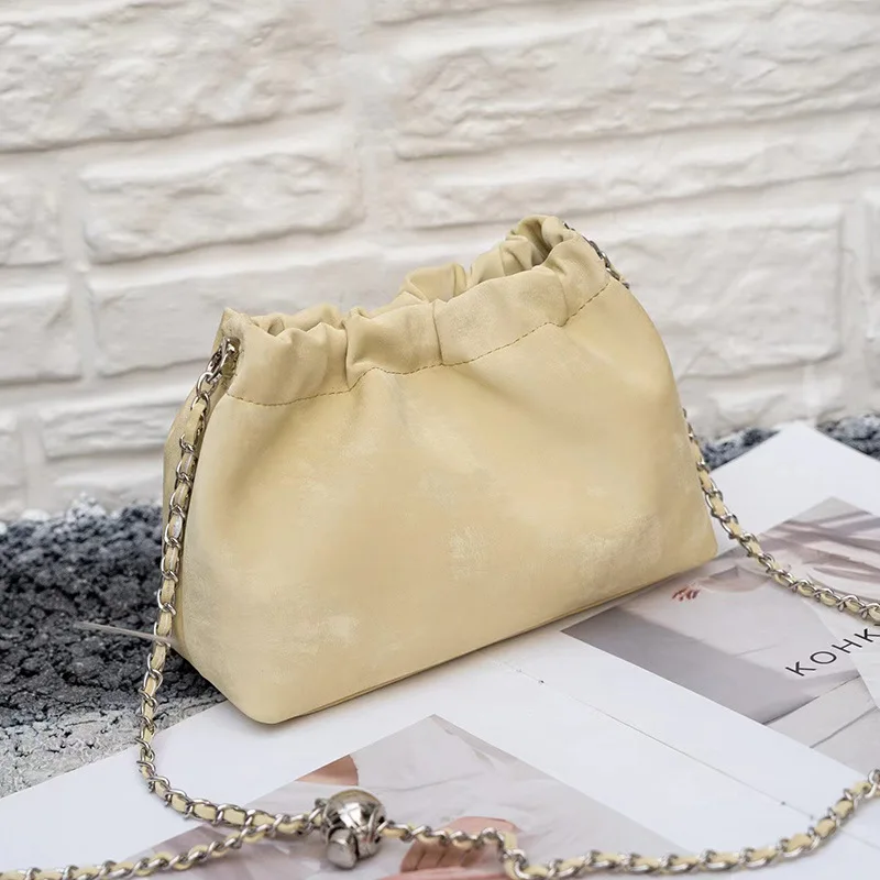 2024 Summer New Women Chain Messenger Female Soft Split Leather Fashion Bucket Shoulder Bag Lady Casual Crossbody Bag