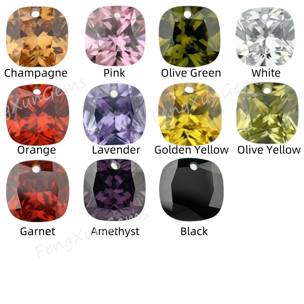 Cushion shape 4X4~12x12mm 5/10pcs With A Hole excellent cut multicolor CZ Loose Cubic Zirconia Gemstone Beads For Jewelry make