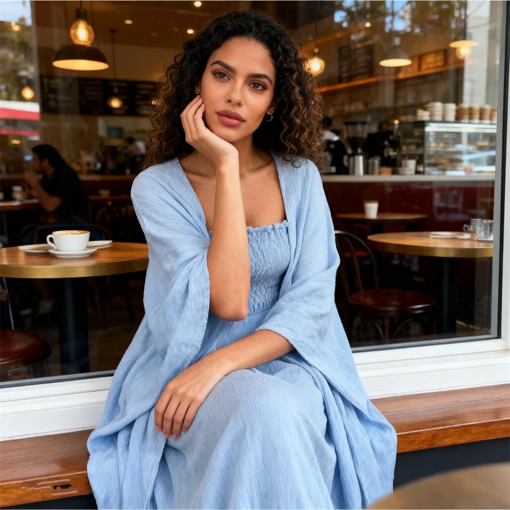 

Ид Абая Комплект Элегантный Кардиган и Скромное Однотонное Платье-комбинация для Мусульманских Женщин Исламский Скромный Модный Кафтан Kebaya Кафтан Джалабия