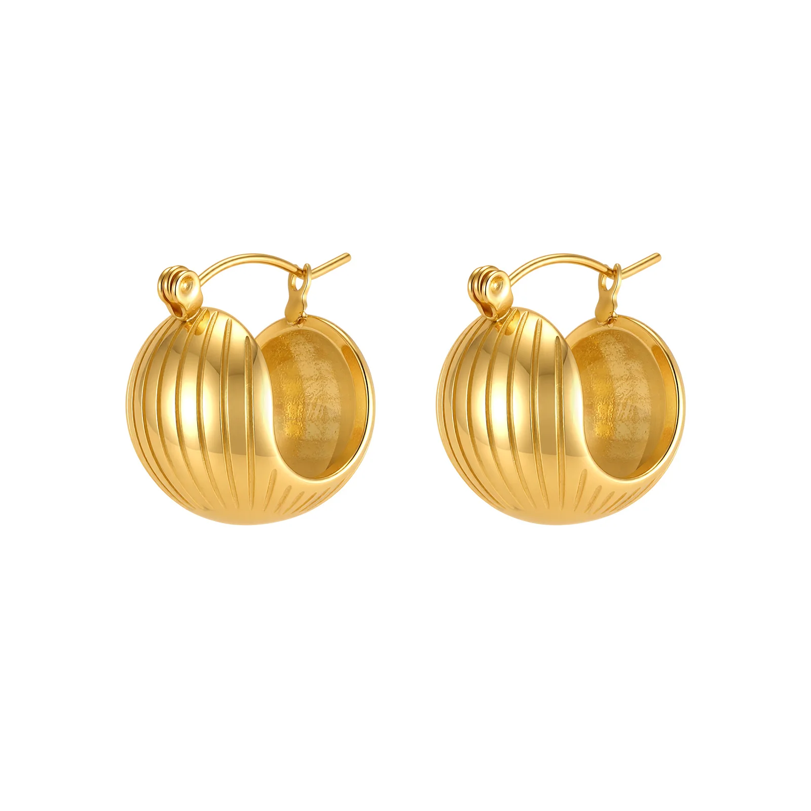 

Chunky Hoop Earrings for Women Gold Plated Waterproof Stainless Steel Hollow Lightweight Thick Ribbed Textured Statement Jewelry