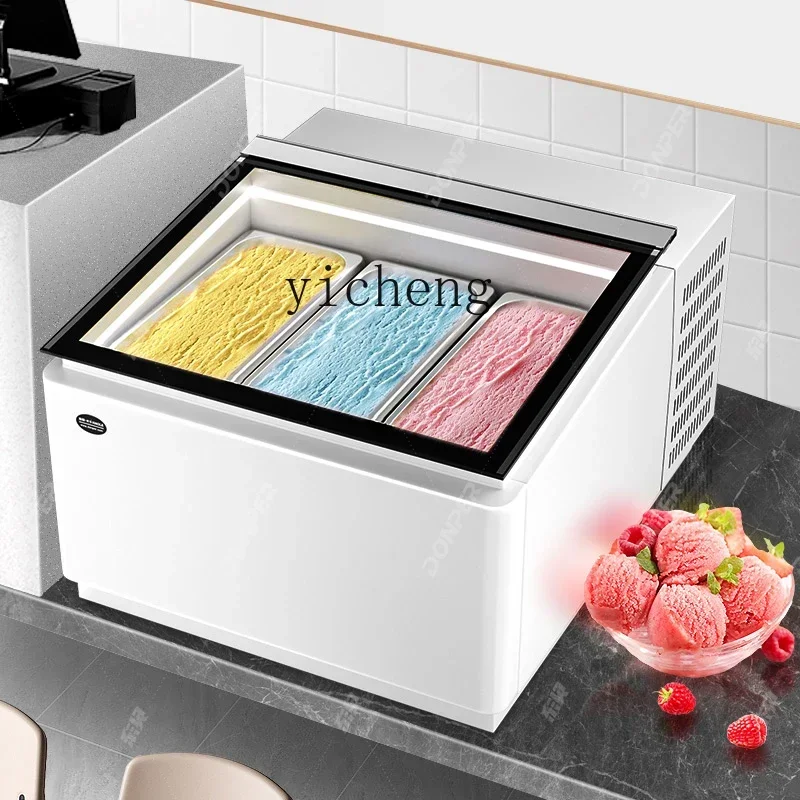 

Hard Ice Cream Showcase Desktop 3 Boxes Frozen Ice Cream Yogurt Display Cabinet