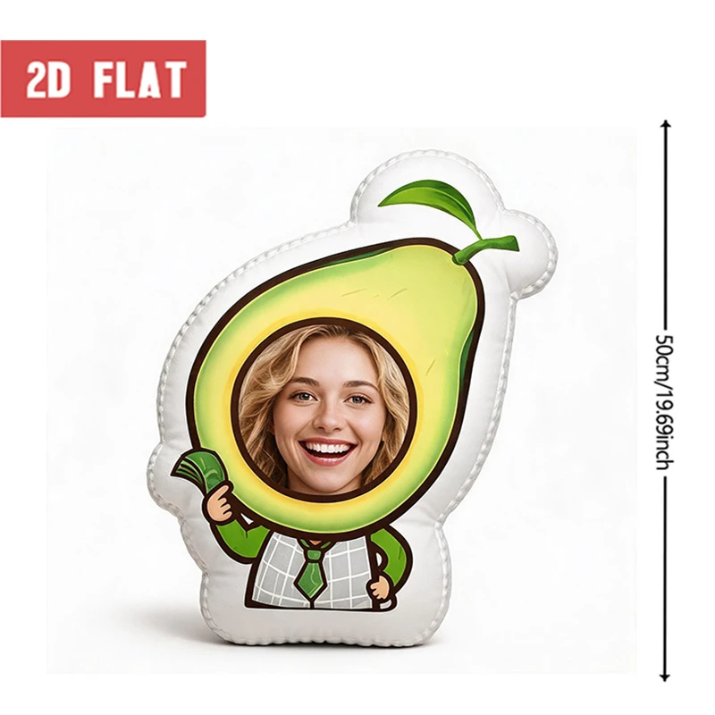 Custom Personalized Photo Face Pillow, Funny Avocado Costume Character Custom Shaped Decorative Cushion, Unique Home Decor Accen