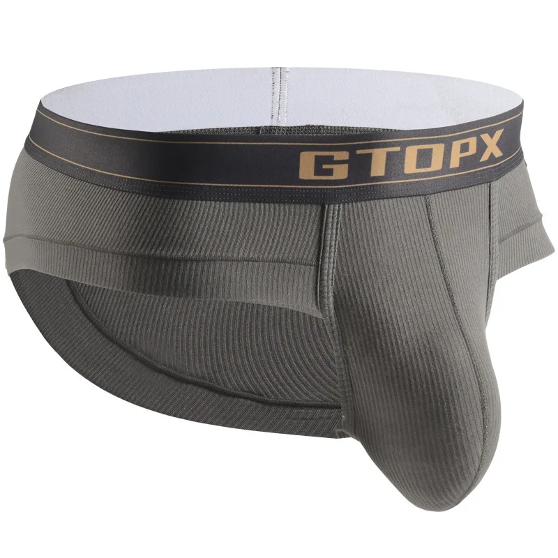 Gtopx Modal Men\'s Underwear Briefs Pouch Big Bulge Slip Male Sexy Panties Sheer Lingerie Large Dick Ball Enhance Nice White Gray