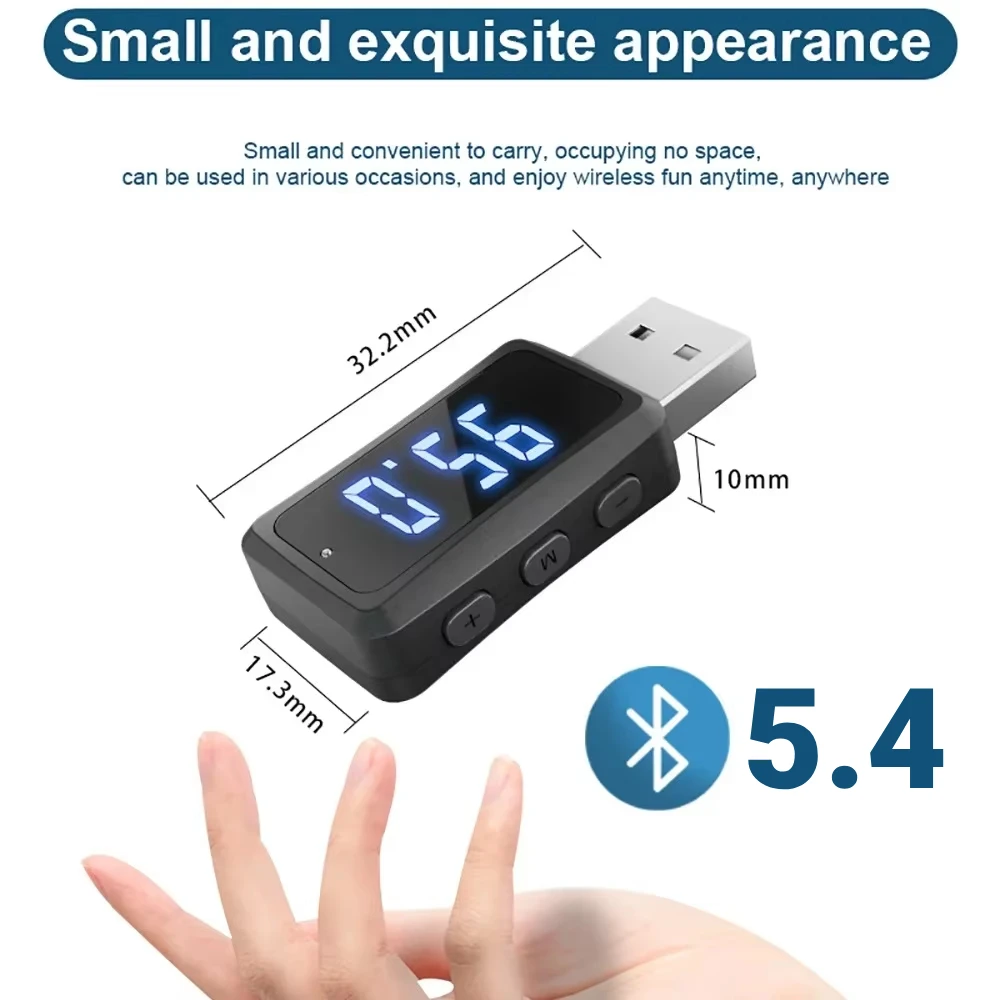 Receptor y transmisor Bluetooth 5,4, adaptador de Audio inalámbrico USB con micrófono, llamada manos libres, música para coche, Radio FM, Kit de alimentación USB para coche