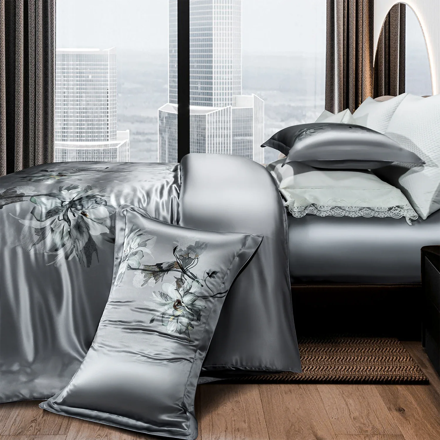 40 mmi silk four-piece set 100% mulberry silk slippery naked sleeping sheets mattress luxury silk bedding