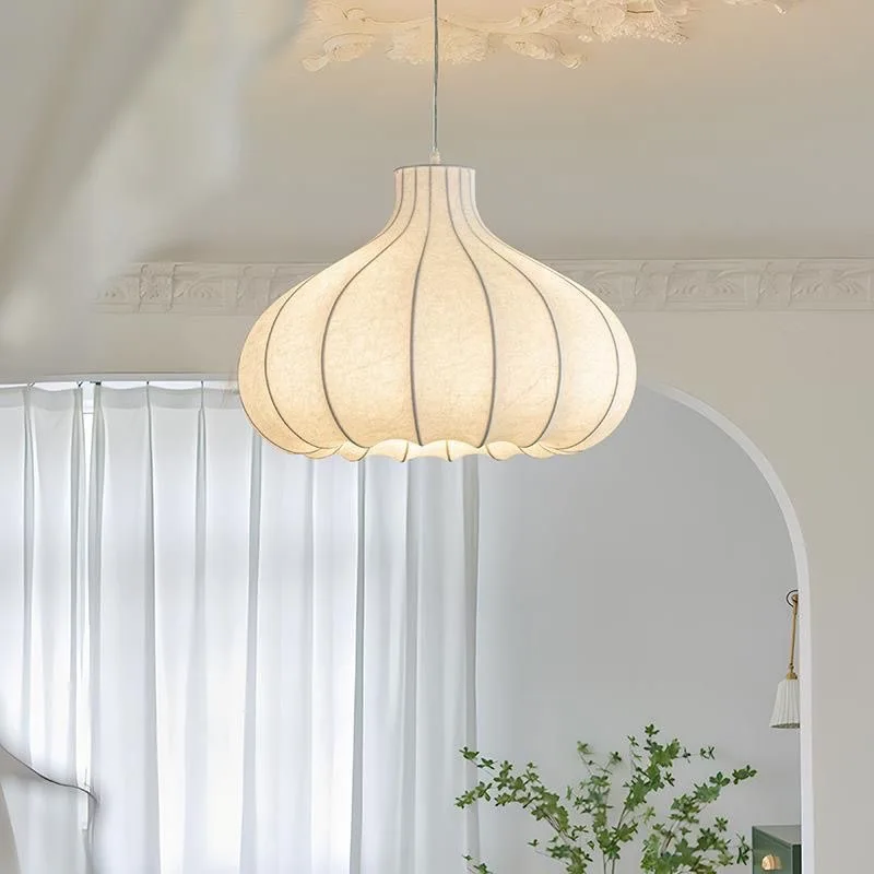 

Japanese Wabi Sabi Onion Silk Pendant Lights French Cream Style Dining Room Kitchen Chandelier Lighting Bedroom Lamps Fixtures