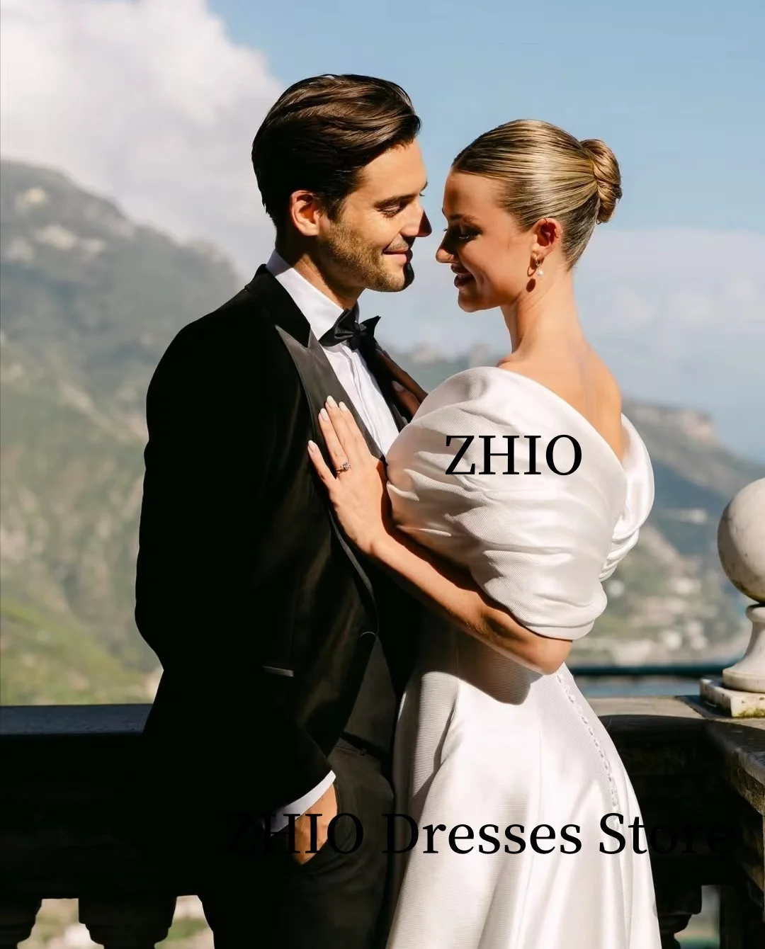 ZHIO Bow robe De mariée a-ligne hors De l'épaule Royal Train longueur De plancher soie taffetas robe De mariée personnalisé robes De Novia