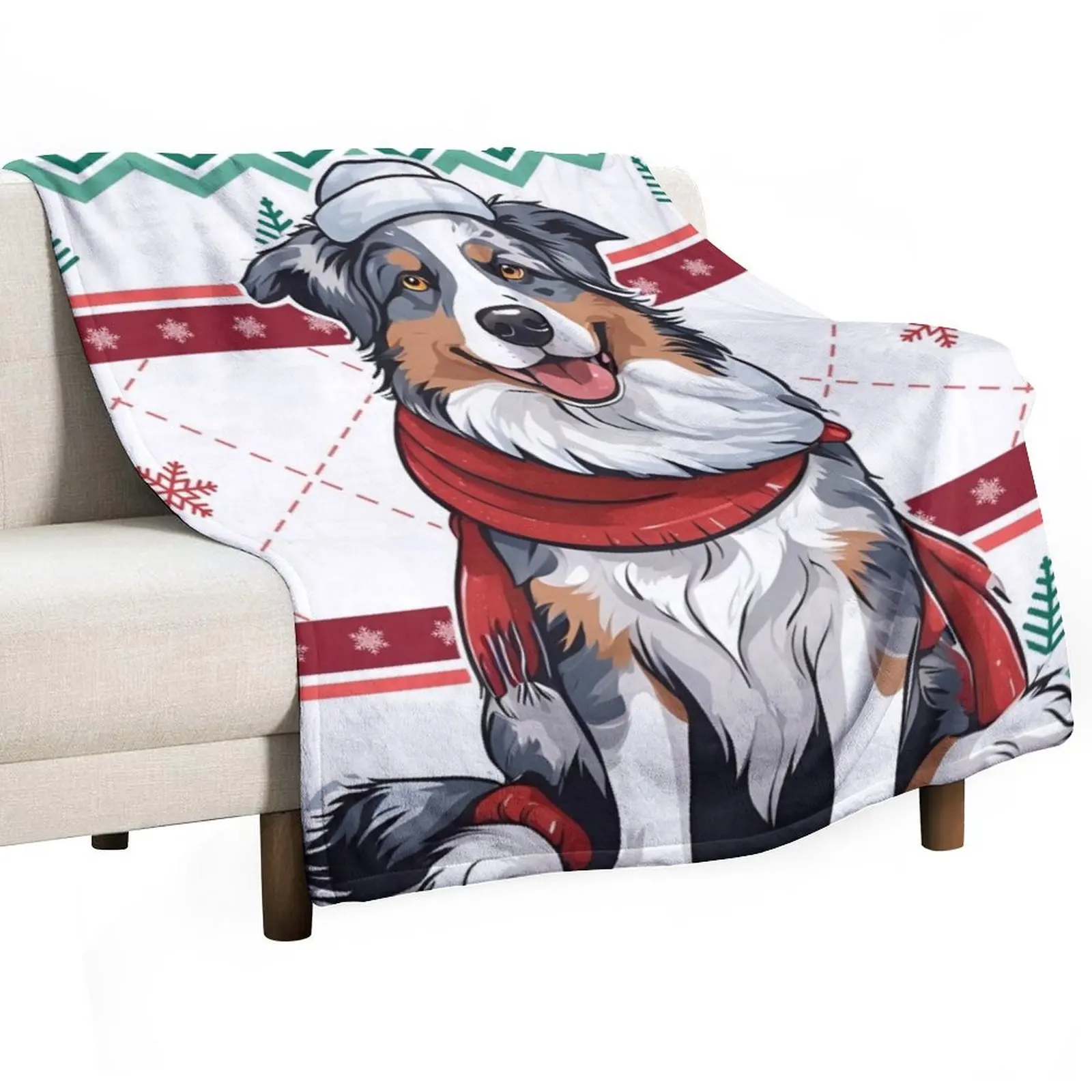 

Aussie: Australian Shepherd Against Christmas Sweater Pattern Throw Blanket Warm Decorative Sofa Blankets