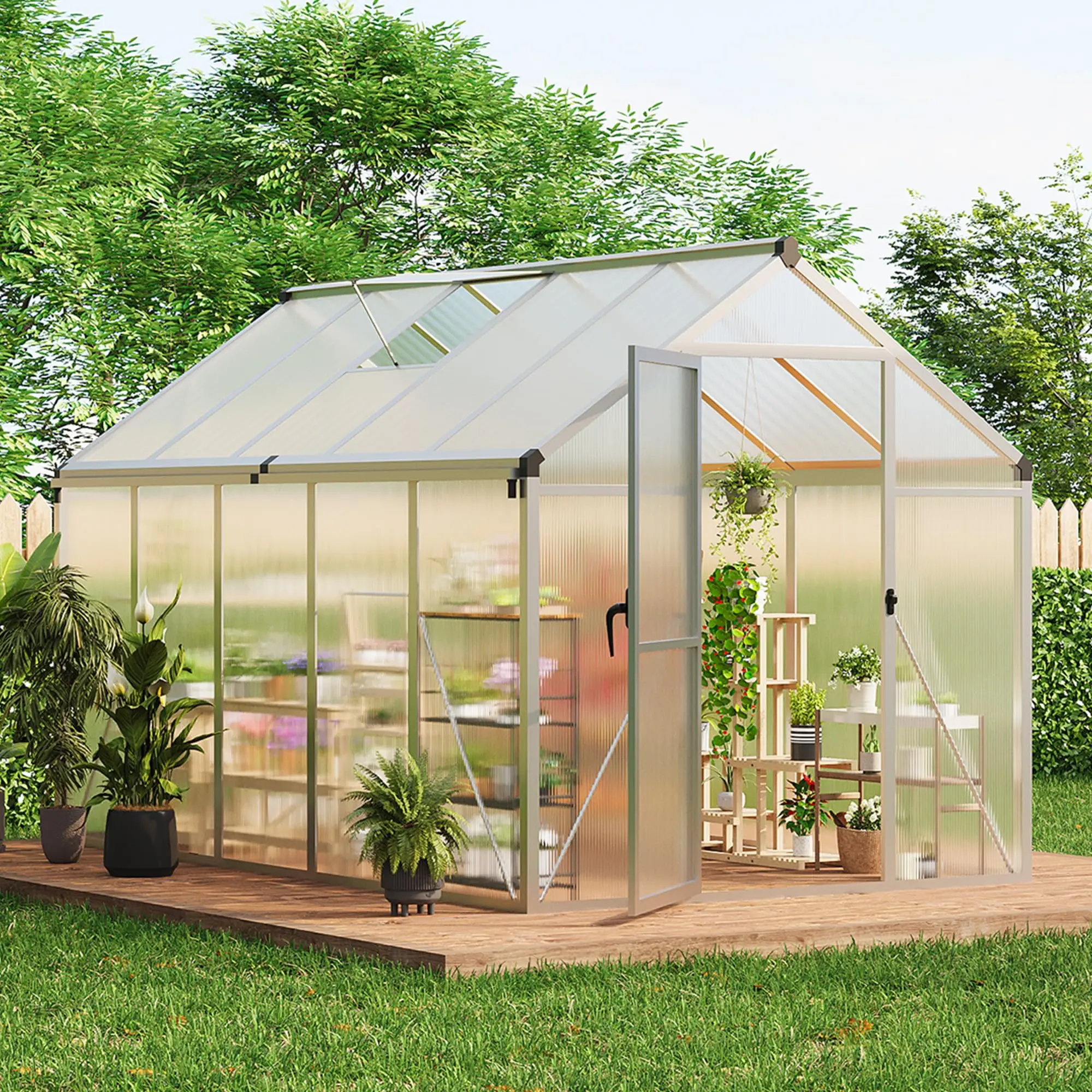 6 x 10 FT Greenhouse, Greenhouses for Outside, Polycarbonate Greenhouse with Aluminum Frame, Lockable Door and