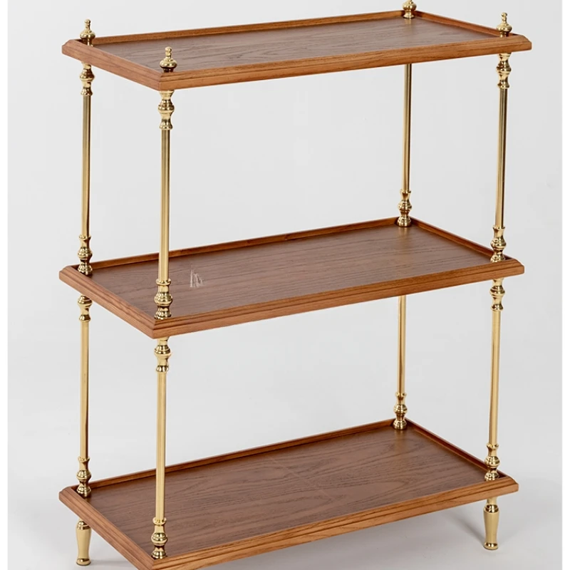 Three layers of antique solid wood brass shelves