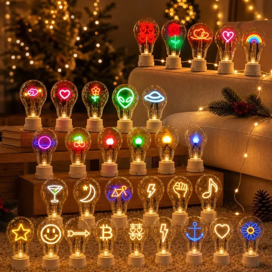Creative Decorative Light Source DC3V DIY LED Graphic Filament Edison Light Bulb Wedding Holiday Party Window Display Decor Lamp