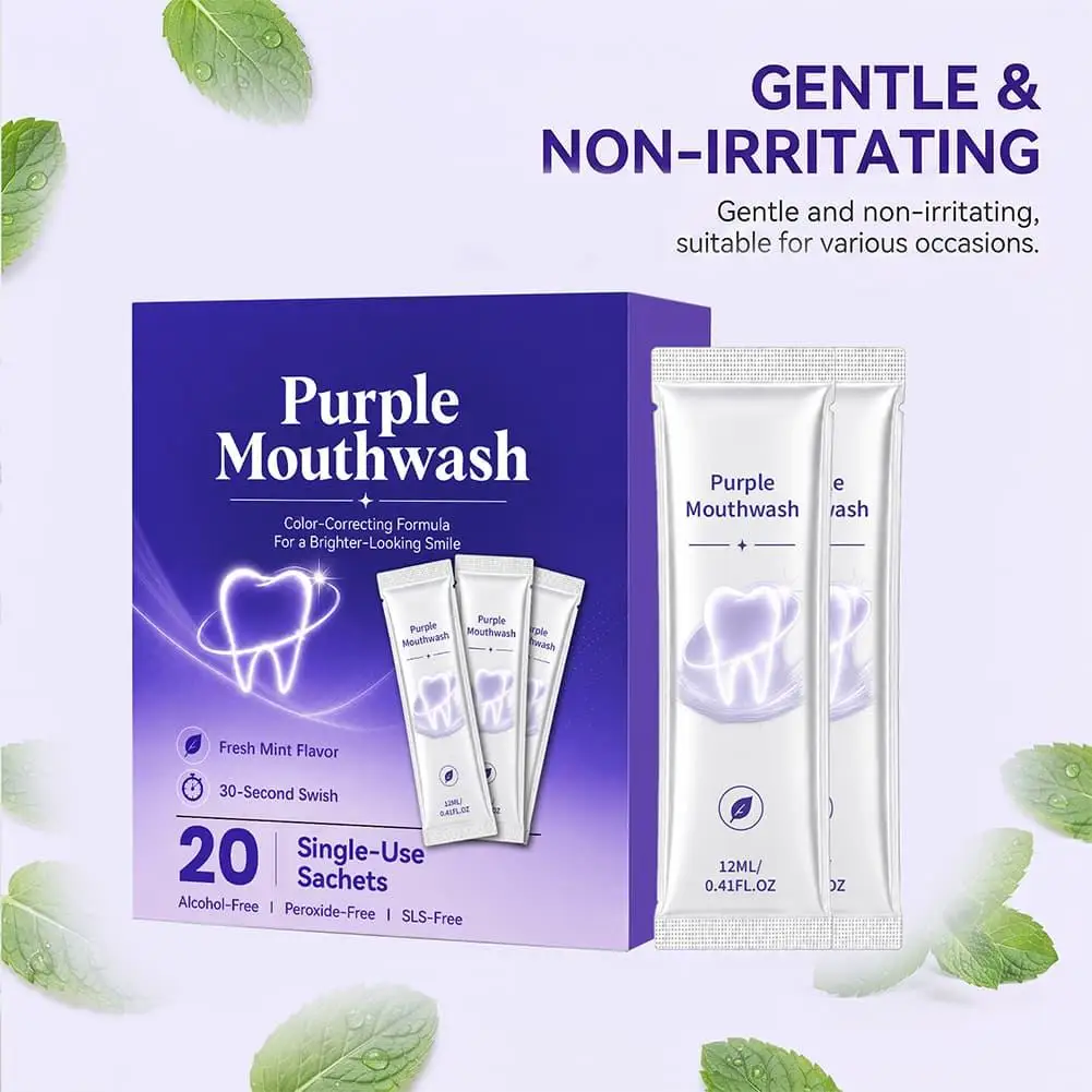 20 Pack Purple Mint Mouthwash Individually Wrapped Travel Size Oral Rinse Fresh Breath Gentle Daily Mouth Care for After Meals