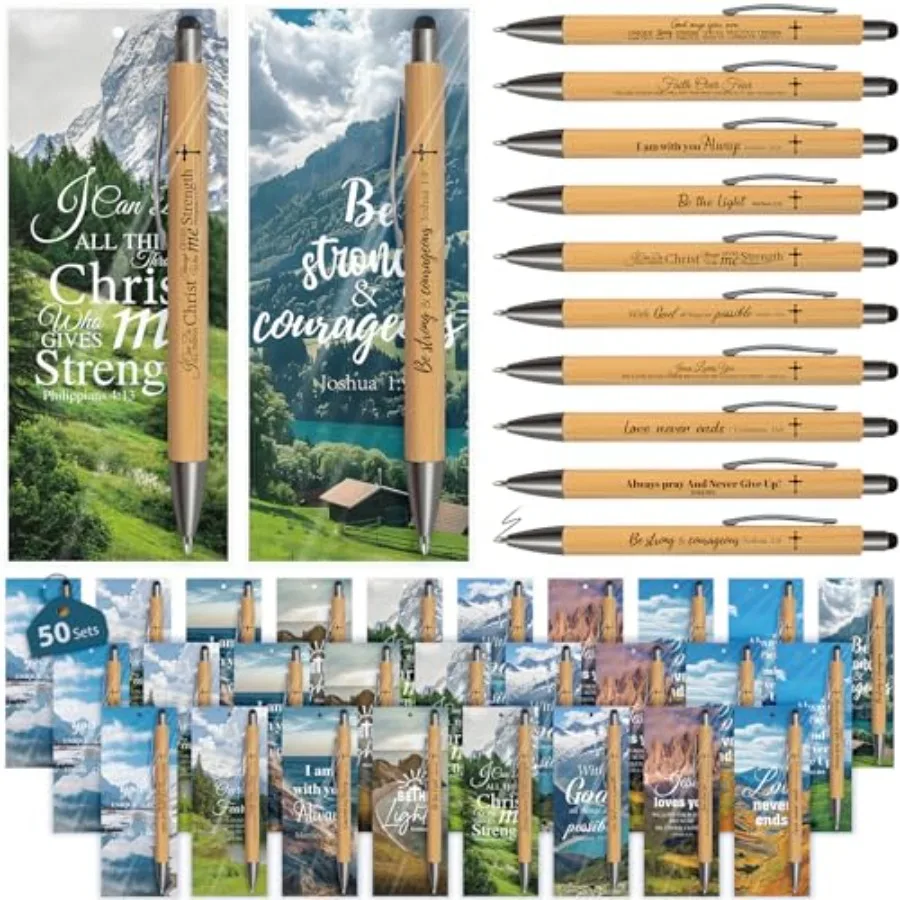 

Наборы ручек с христианскими библейскими цитатами, подарки оптом, с закладками, бамбуковые деревянные ручки 2-в-1 со стилусом, для молитв, для мужчин, для церковных групп, сувениры