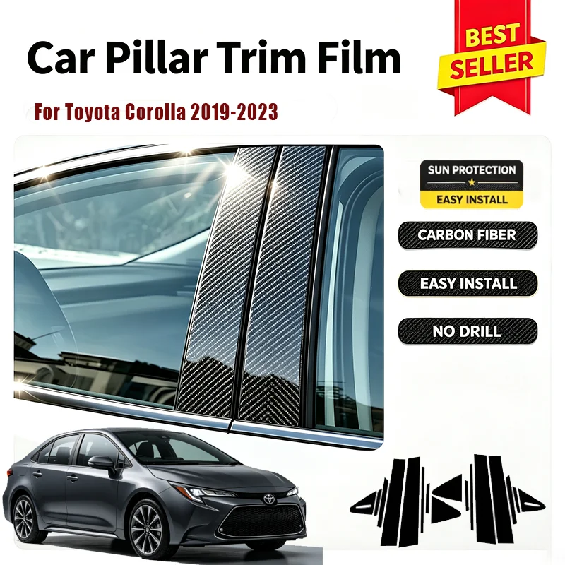 For Toyota Corolla 2019-2023 Carbon Fiber Window Door B C Pillar Post Cover Trim Sticker