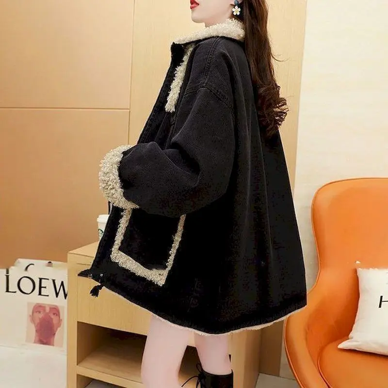 Faux Fur One-piece Lamb Wool Coat Women's Winter 2024 New Korean Style Loose Woolen Coat Jacket Trend Fashion Casual Cardigan