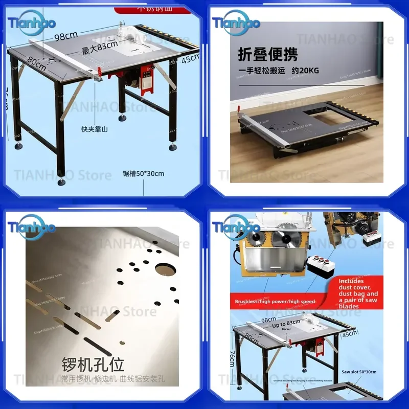 for Precision Sliding Table Saw Workbench with Folding Stand Multifunctional All in One Woodworking Tool Portable Router