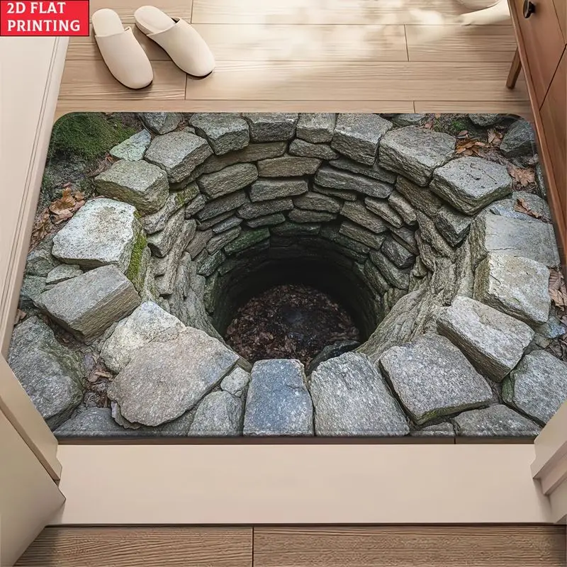 VIKAMA 2D Ishii Potholes Visual Effect Doormat Non Slip Washable Rug Optical Illusion Indoor Outdoor Entryway Mat Home Decor