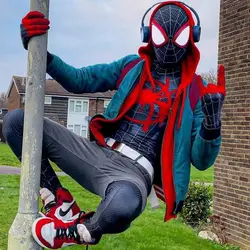 LOCAL WAREHOUSE-Black Miles Web Hero Costume Unisex Halloween Themed Party Cosplay Full Body Suit with Removable Mask