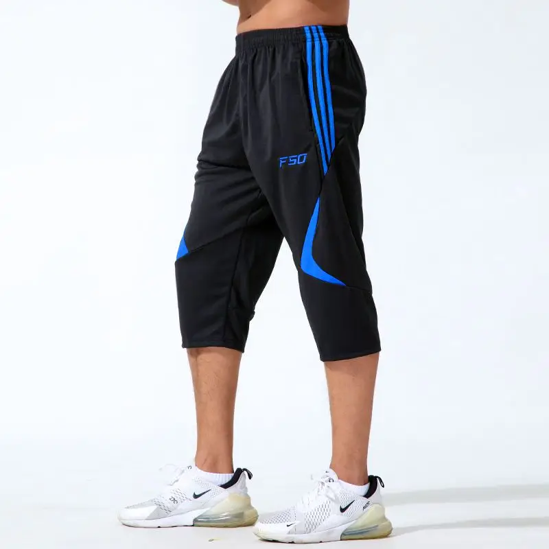 Outdoor Sports Men Striped Tracksuit Sweatpants Summer Breathable Elastic Waist Quick Dry Joggers Training Hiking Capris Pants