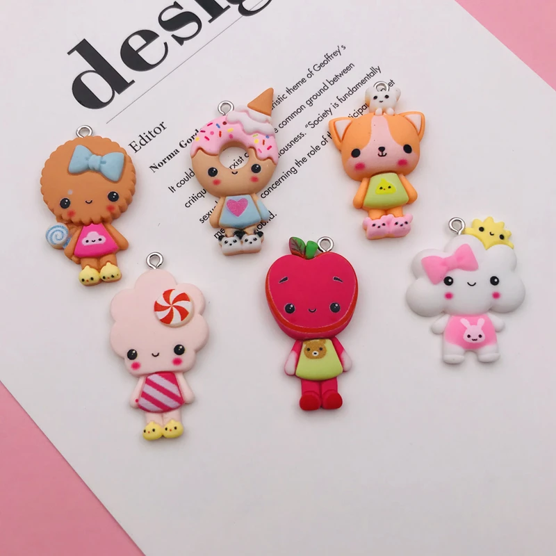 10pcs Hot Selling Resin Kawaii Cookie Girl Charm Pendant for Keychain, Earring, Scrapbooking, DIY Making, Necklace