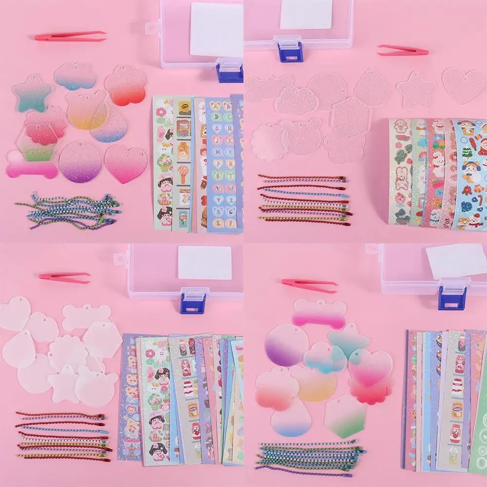 Set Scrapbooking Diy Material Storage Box Guka Sticker Set DIY Keychain Making Kit DIY Keyring DIY Handbook Material Sticker