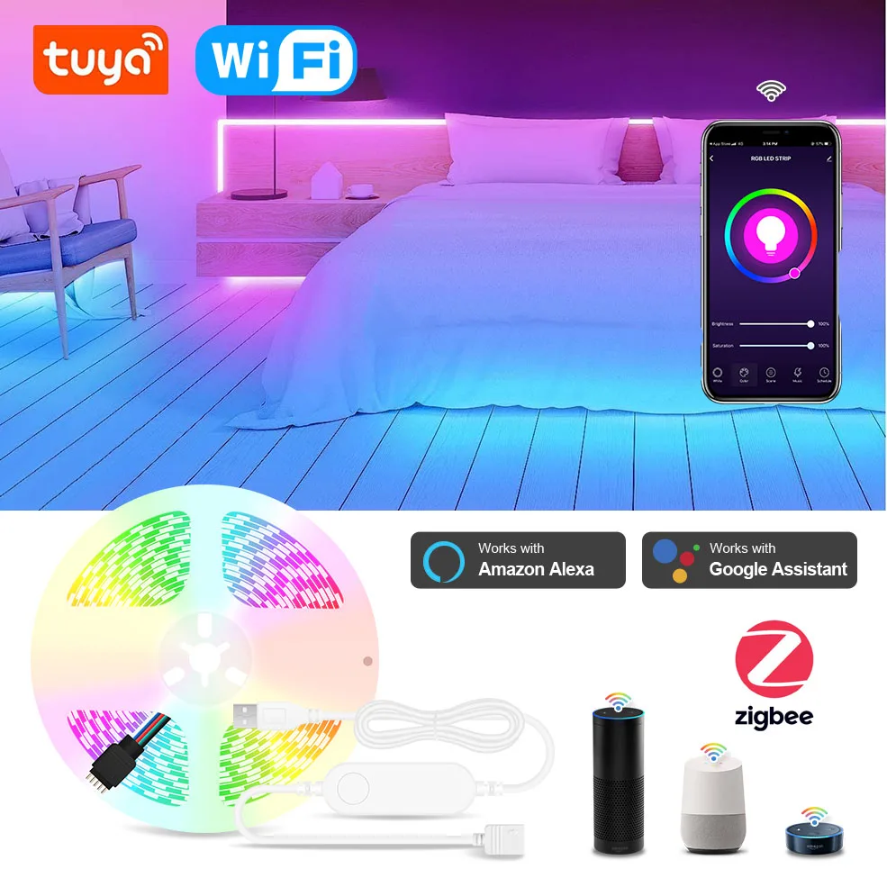 Zigbee RGBW USB Led Lights Tuya Wifi led strip RGBW RGBWW Led Lamp Work With Alexa Google Assitant For Home TV Back Lighting