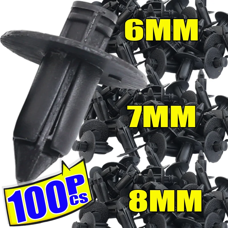 Car 8mm/6mm Hole Plastic Rivets Fastener Push Clip Black Auto Vehicle Door Trim Panel Retainer Fastener Clip Car Accessory