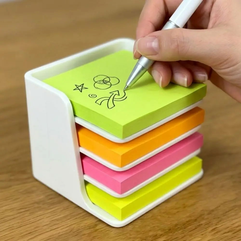 Stackable Sticky Note Holder Layer-Divided Plastic Memo Pad Holder 3D Printing Stable Base Square Note Compatible Office Setting