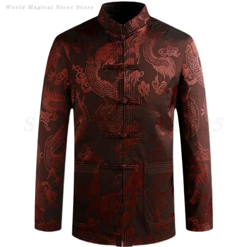 Terno tang para idosos de meia-idade, roupas chinesas masculinas hanfu, ano novo, fantasia de festa de aniversário do vovô, kung fu, tai chi, loungewear