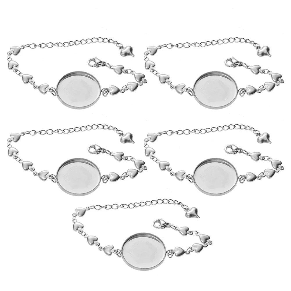

5 PCS Time Gem Bottom Holder Metal Wristband Tray Bracelet Stainless Steel Accessories Retro Silver