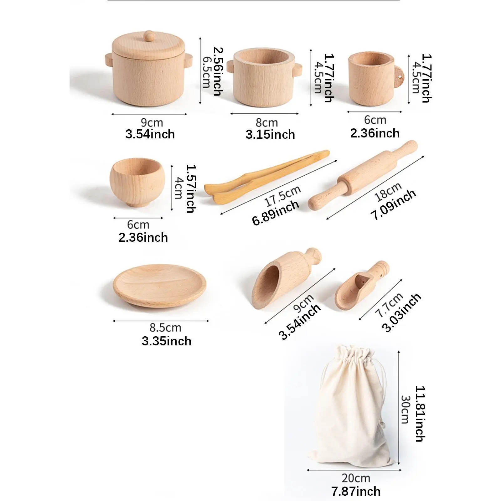 Sensory Bin Montessori Toys Wooden Tea Set for Toddlers Fine Motor Skill Pretend Play Kitchen Tools with Storage Bag Gift