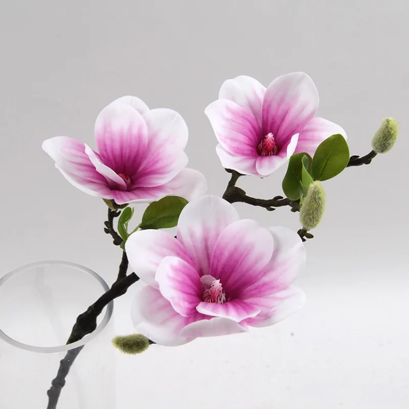 3Heads/branch Artificial Magnolia Flowers use in Wedding home tabel decoration silk Flower For office party Decor