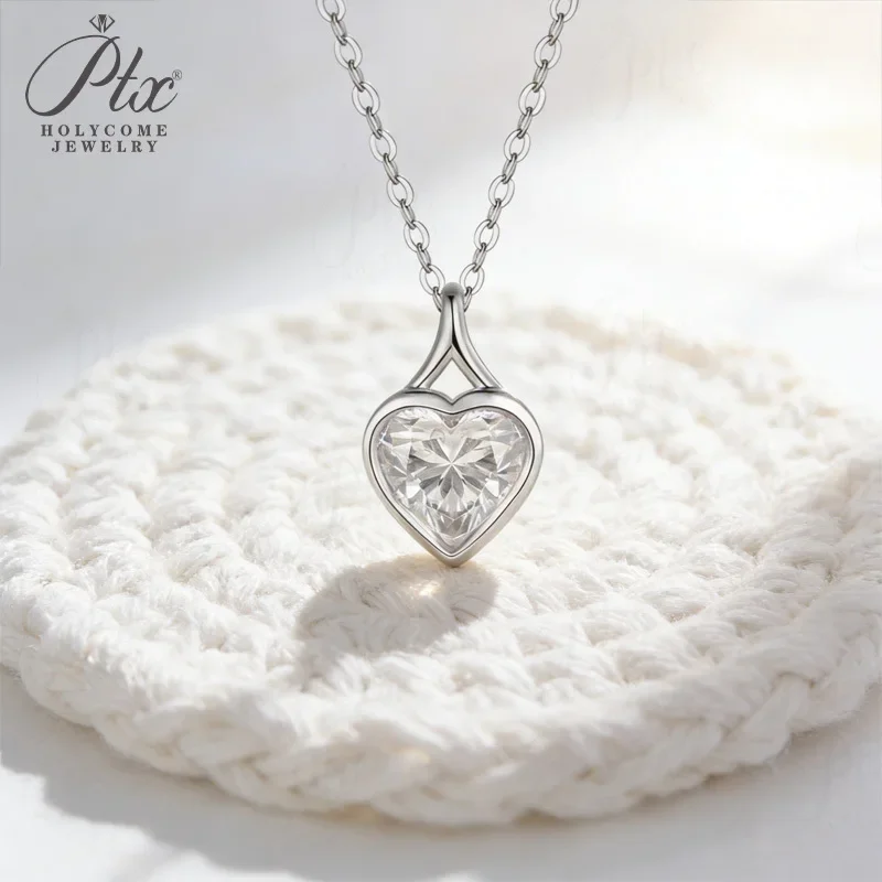 Moissanite Necklace Minimalist Heart Cut 2ct D Color 925 Silver 10K 14K Gold Bridal Wedding Everyday Wear Luxury Jewelry Gift
