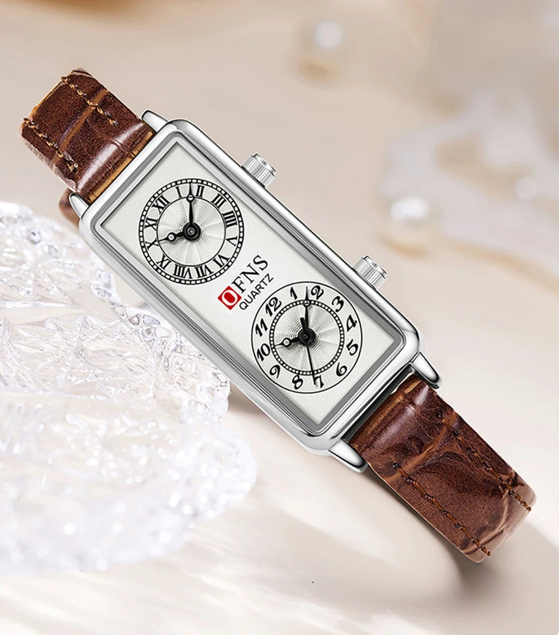 Vrouwen Quartz Horloge Luxe Dual Time 2 Beweging Wijzerplaat Klok Rvs Reloj Rechthoek Uren Dames Goud Sliver Polshorloge