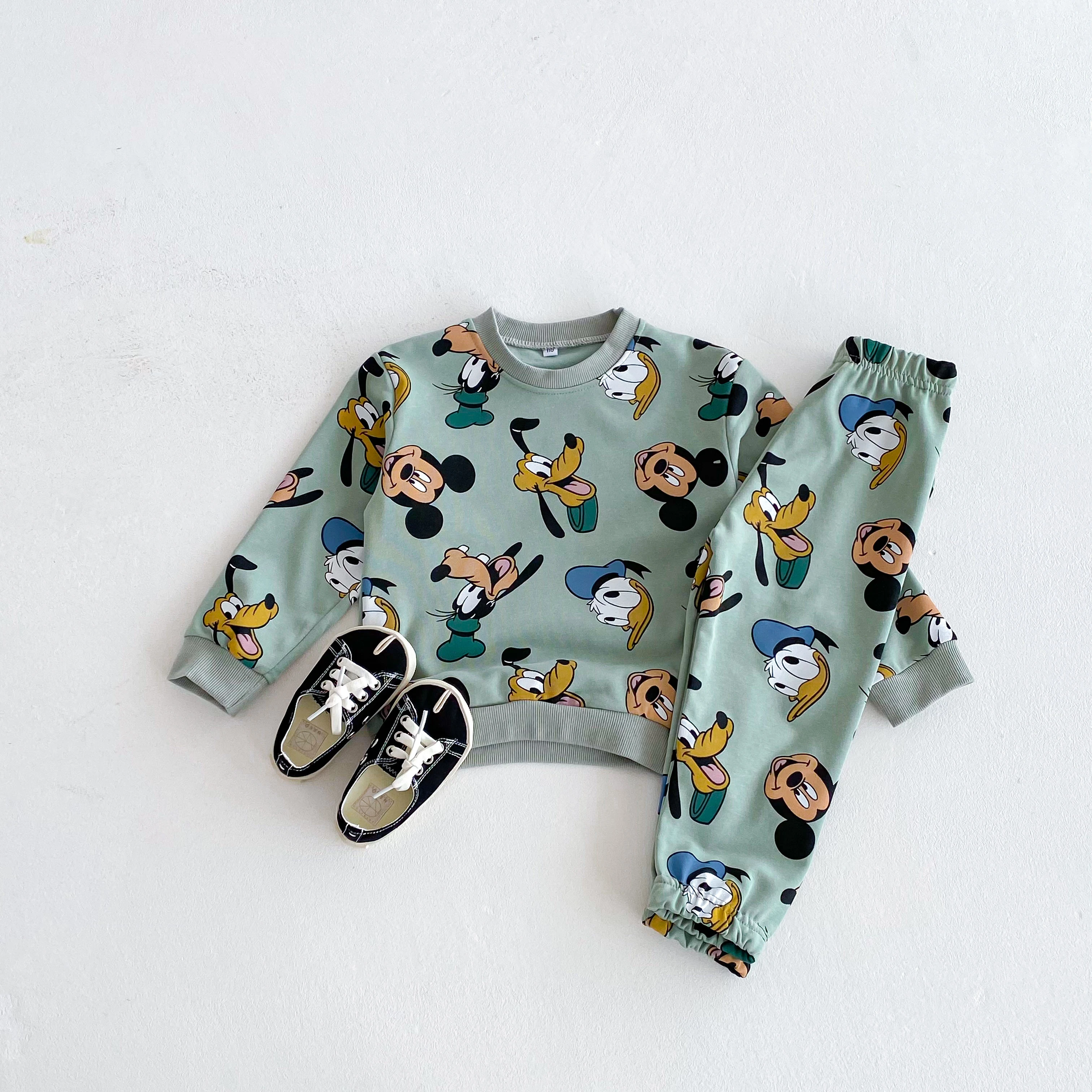 Full Printed Disney Cartoon Girl Boy Tracksuits Autumn Clothing Loose Fashion Kids Sweatshirt Set Toddler Costume Hoodie + Pants