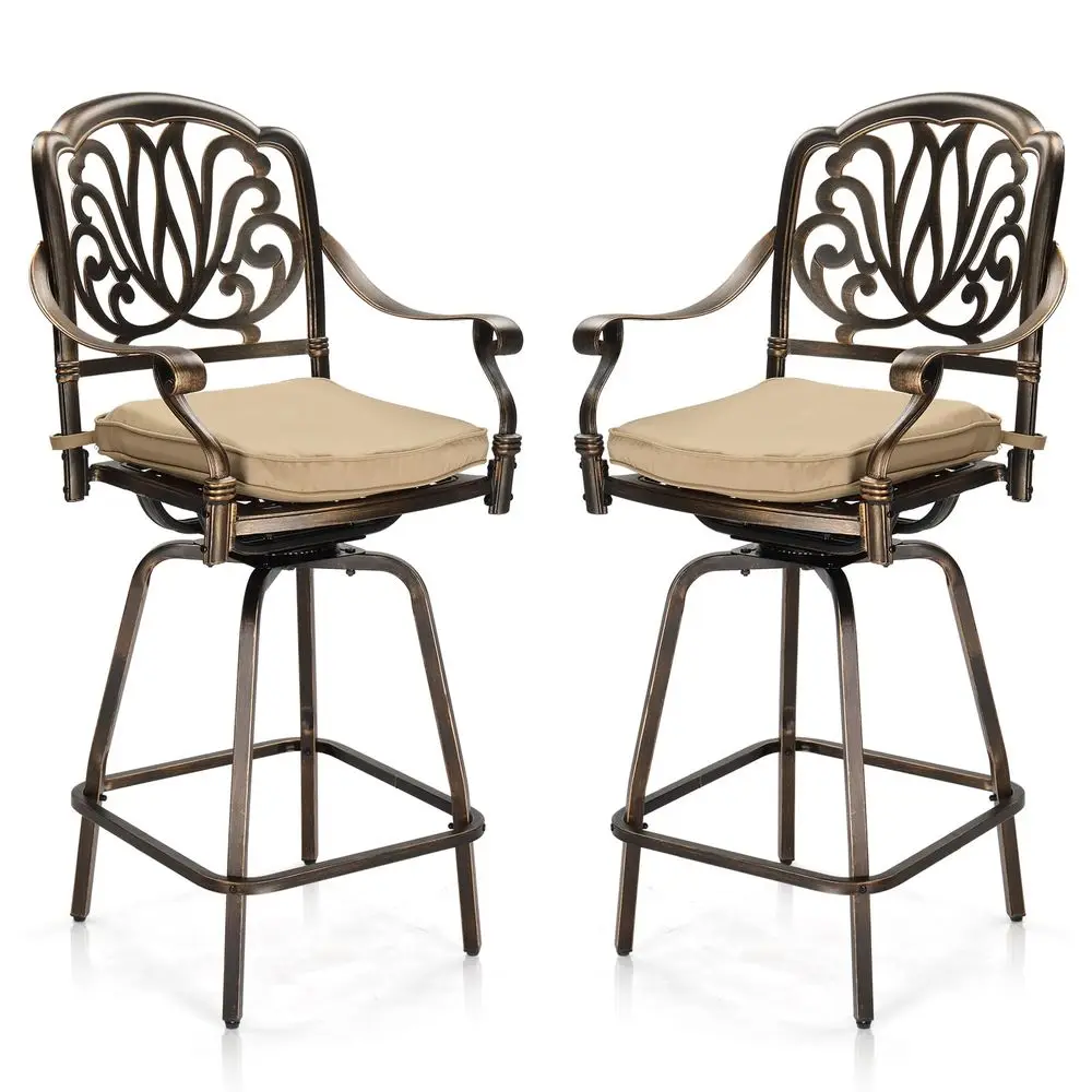 

Outdoor Swivel Bar Stools Set of 2, Cast Aluminum Patio Bar Height Chairs, AllWeather Bar Dining Chairs Outdoor Swivel Patio Fu