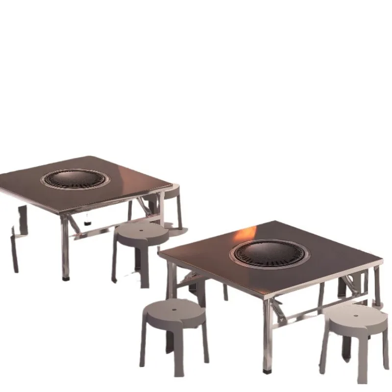 

Stove charcoal barbecue table, outdoor dining table, chairs, barbecue restaurant table