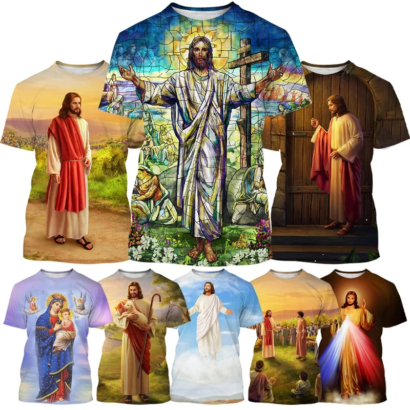 

2022 New Summer God Fashion 3D Printed T-shirt Men and Women about Jesus Love Every Christian Tops