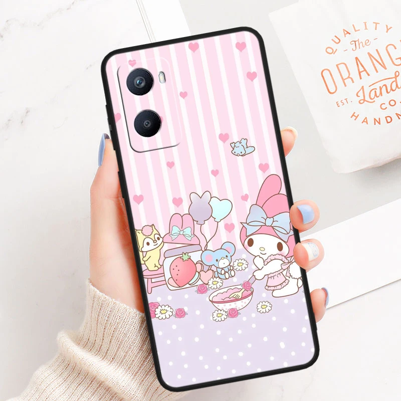 Melody Pink Cartoon Tpu Silicone para OPPO A98 A96 A94 A74 A72 A57S A55 A53S A15S A16K A5 Black Cover