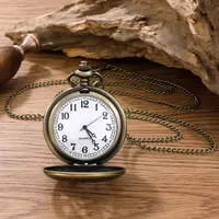 Antique Steampunk Vintage Roman Numerals Quartz Pocket Watch Bronze Case Necklace Pendant Clock Chain Mens Women 4