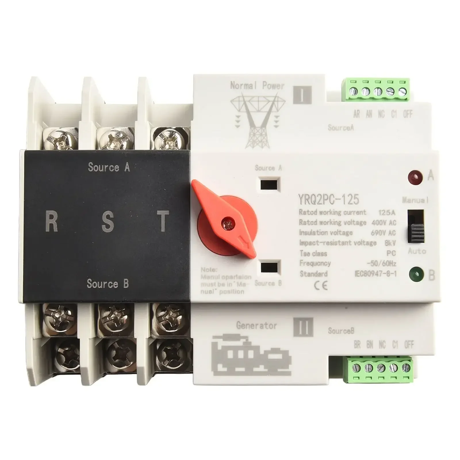 Interruptor de Transferencia Automática de Doble potencia 2P/3p/4p 6KA 50/60Hz 220V AC 125A para equipos eléctricos conmutación ininterrumpida