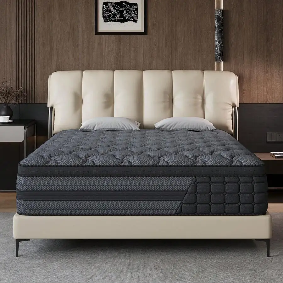 10'12'14 Inch Queen Size Mattress, Deep Sleep Memory Foam Hybrid Euro Top Mattress - 7-Zone Mattress - Optimal Lumbar Support Fo