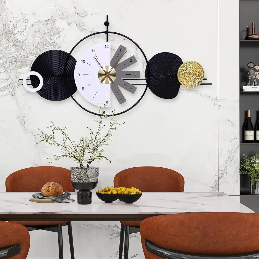 Modern Silent Luxury Wall Clock, 47x24.4in, Stylish Geometric Design for Home, Office, Kitchen