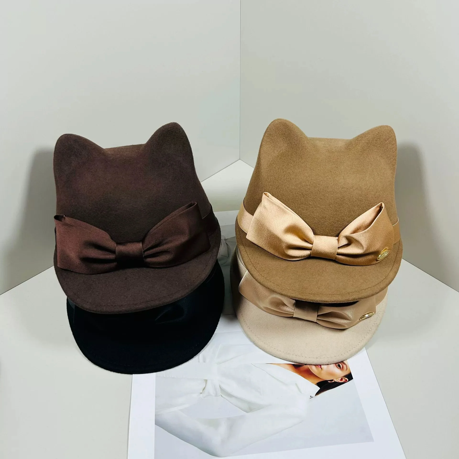 Women's Wool “Mouse Ears” Baseball Cap: Fall/Winter Fashion, Versatile, Outdoor Casual Cap